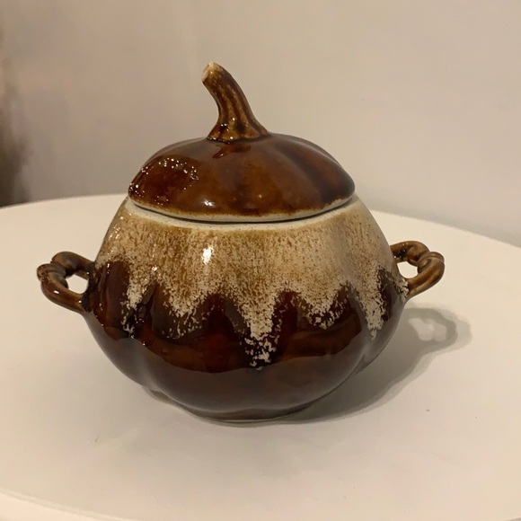 Ceramic oven pot with lid in‎ shape of a pumpkin brown farmhouse rustic boho - Picture 2 of 9